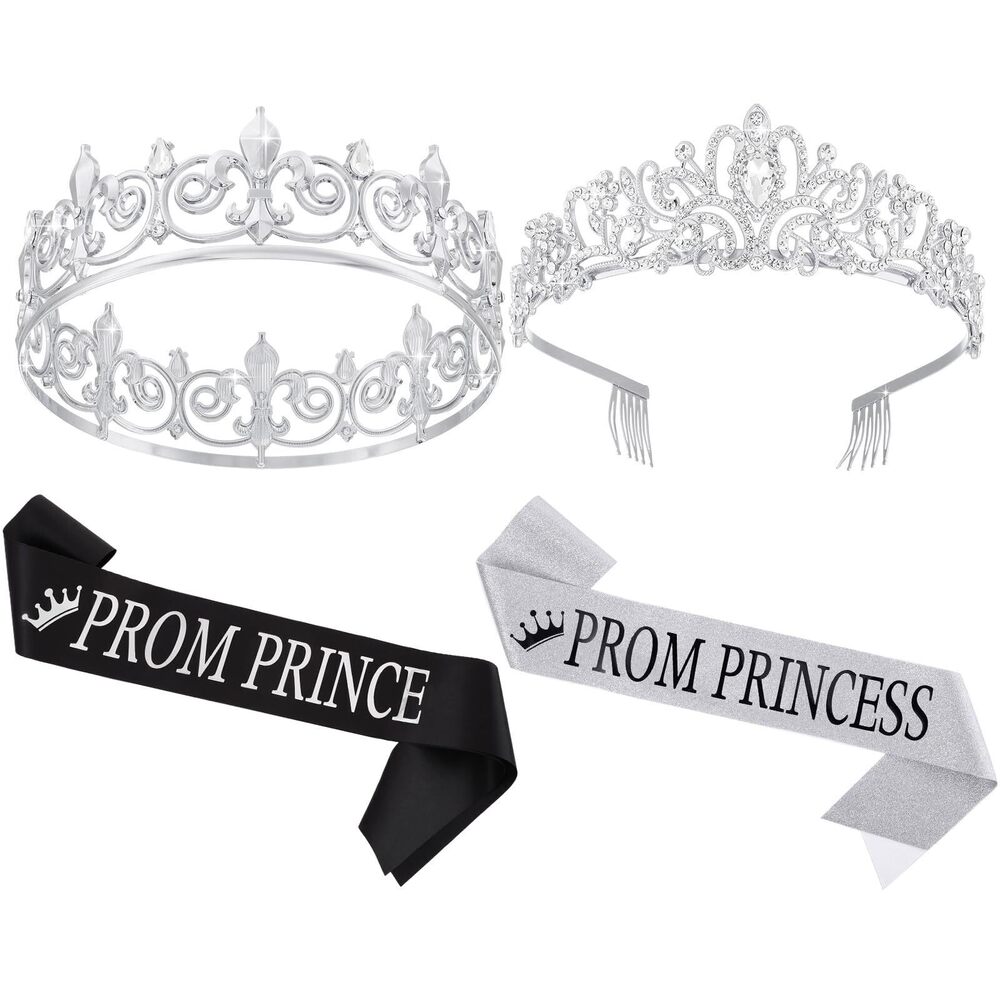 5982 Prom Prince Princess Crown Set with Sashes 80s Prom Party Favors